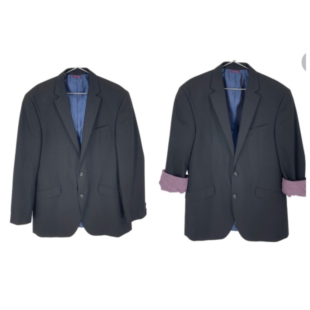 Billy London Mens Black Blazer 42L Two Button Sport Coat Modern Fit Play Pattern